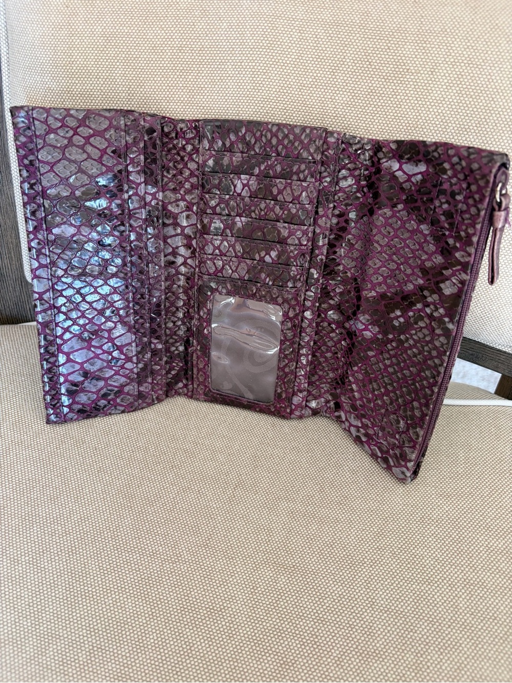 Brighton Purple Faux Snake-Embossed Foldover Wallet Silver Accent - Picture 5 of 9